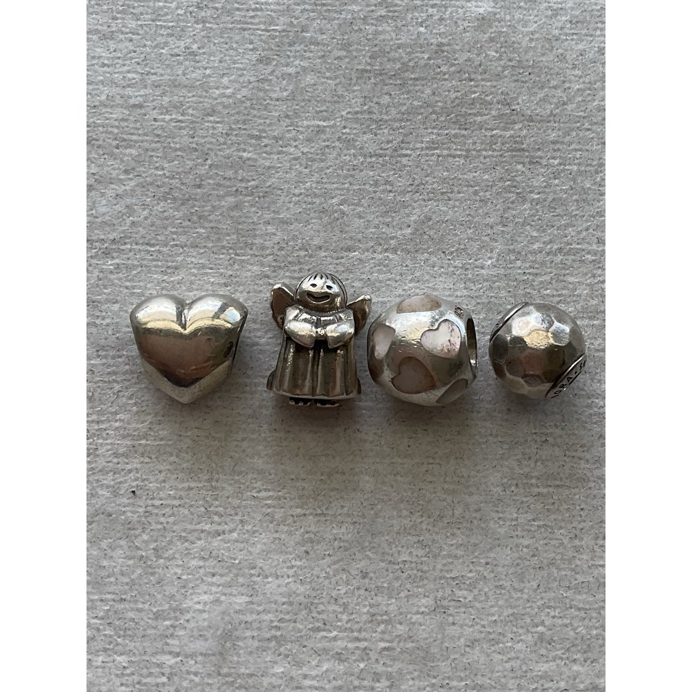 Pandora Lot Of 4 Charm ALE 925 Sterling Silver Heart Angel MOP